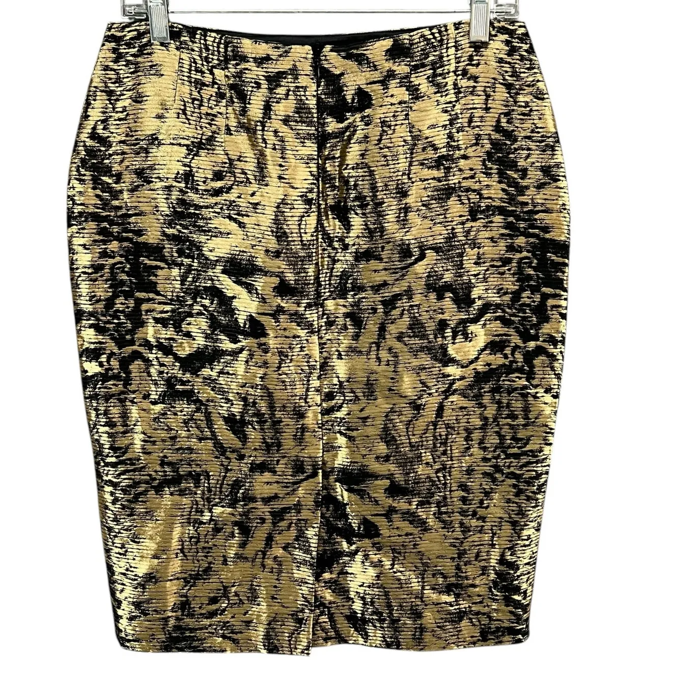 Escada Pencil Skirt US 4 Black Gold Linen Silk Blend Brocade Abstract Glamour - Image 4