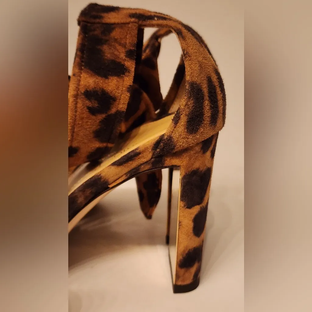 MARION PARKE Bella Leopard Brown & Black Suede Ankle Wrap Sandal Women’s Size 6 - Image 9