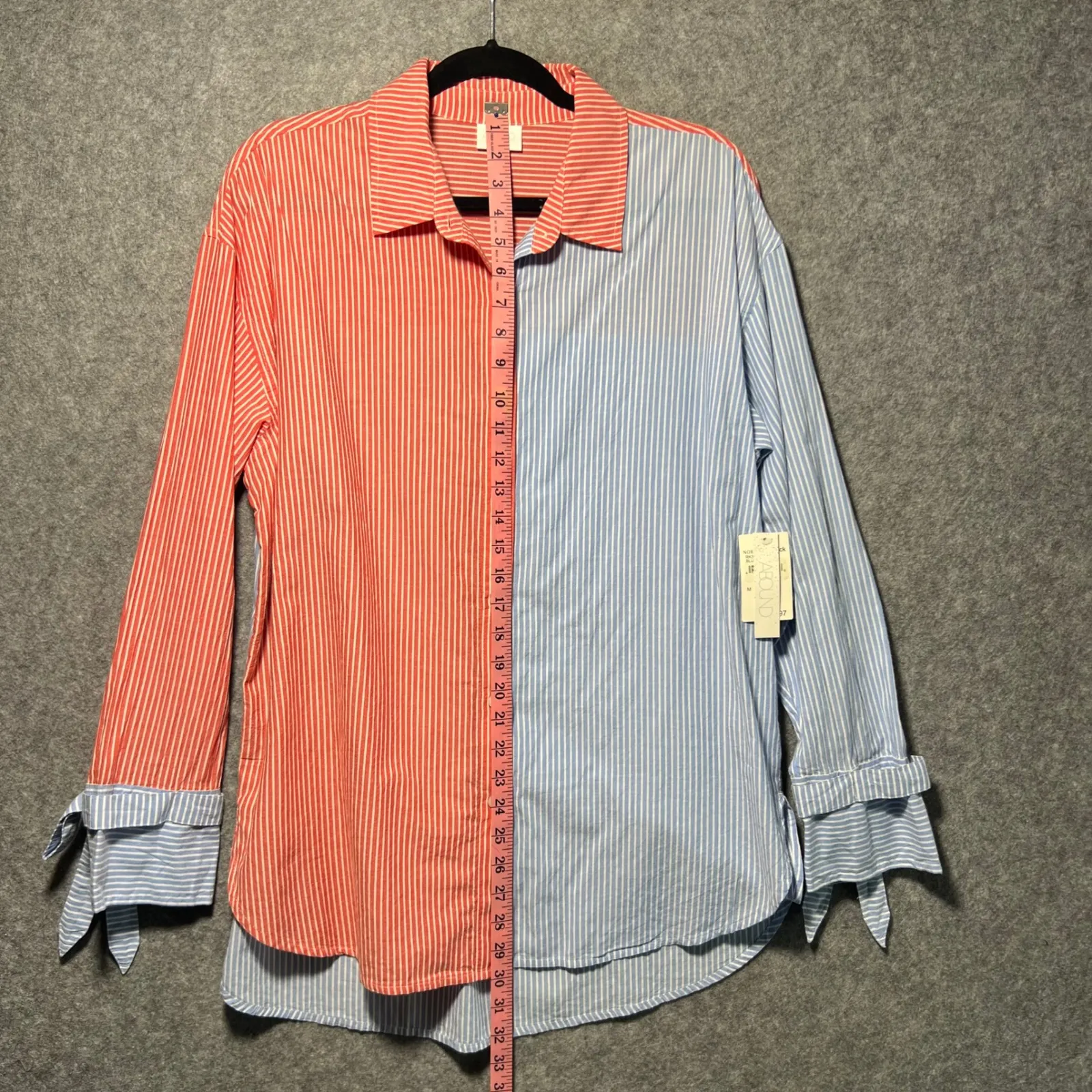 Abound Colorblock Striped Button Up Shirt Tie Cuff Top Cotton Medium - Image 5