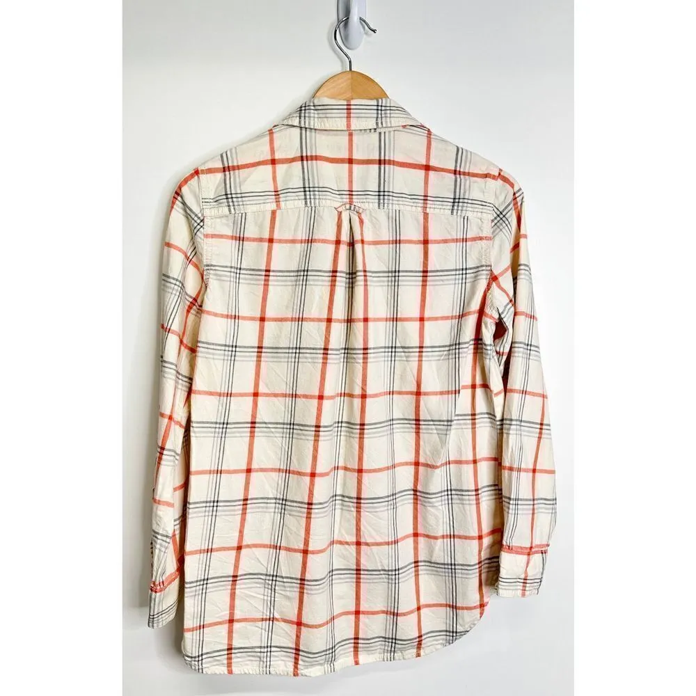 Banana Republic Shirt Womens XS Button Front Plaid Cream/Orange Long Sleeve - Image 5
