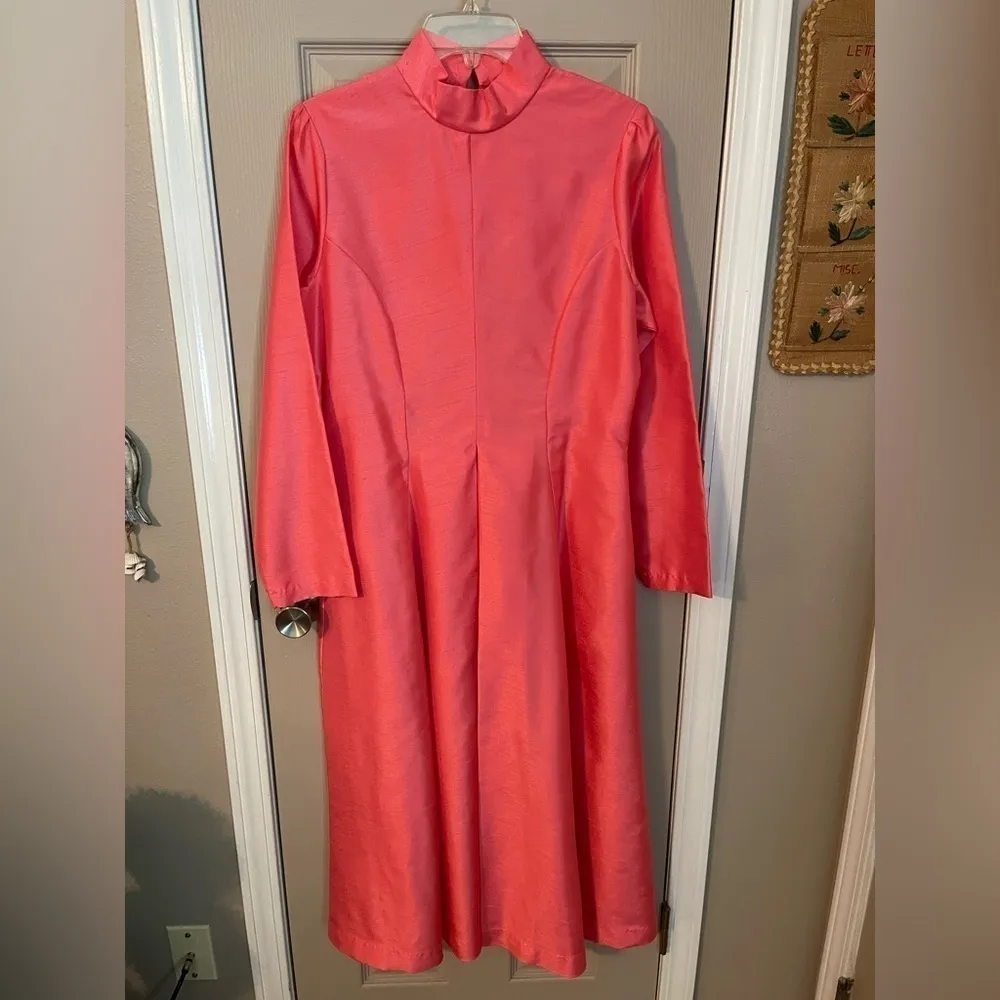 Vintage custom made sheath dress with floral, beaded chiffon jacket. Pink Size L - Image 3