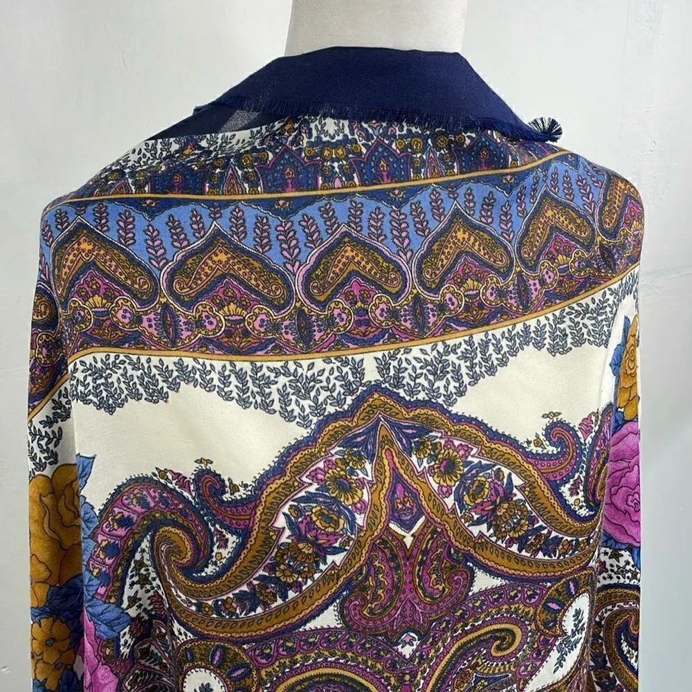 Cross Scarf Shawl Multicolor Floral Paisley 44” x 46” - Image 4