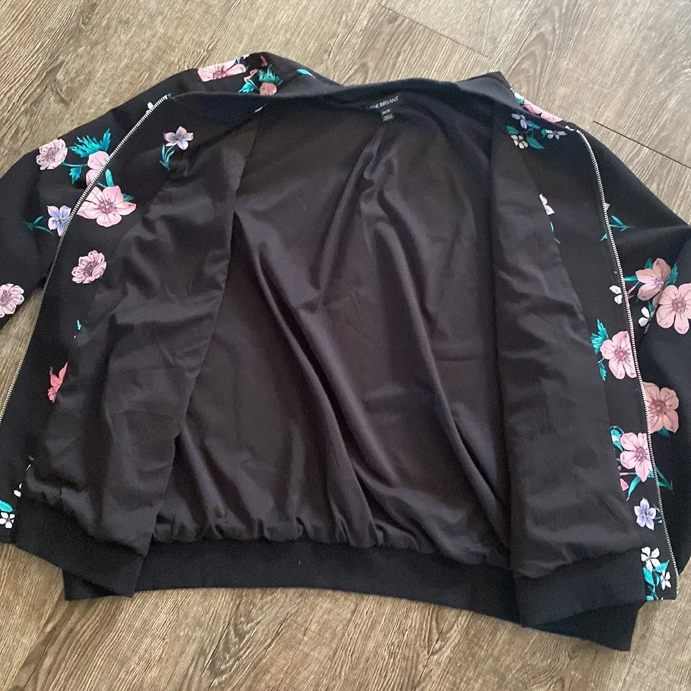 Lane Bryant Jacket Women Size 26 Floral Black Pink Full Zip Lightweight Coat - Image 10