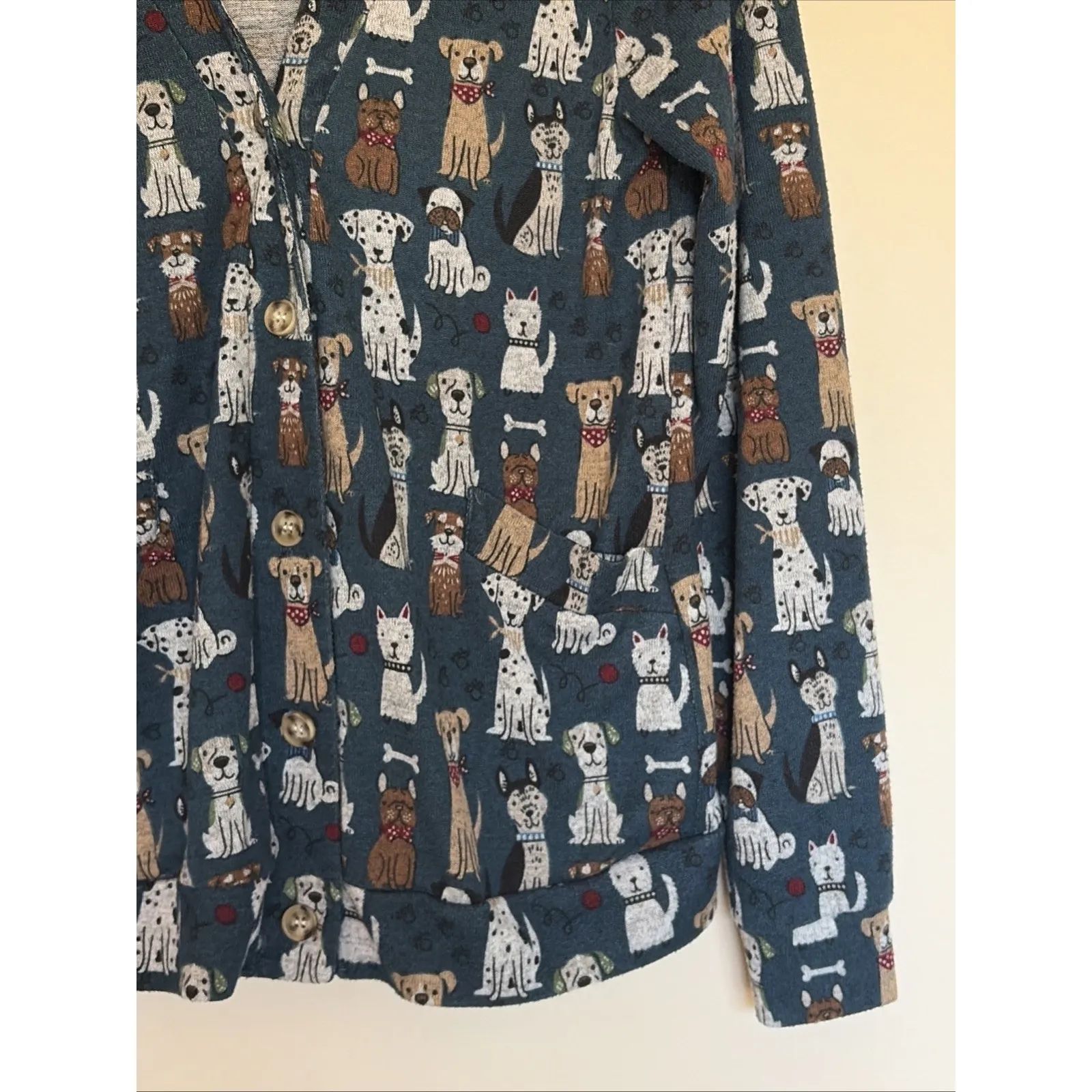 SM Wardrobe Blue‎ Puppy Dog Button Front Knit Cardigan Sweater Womens Small Blue - Image 2