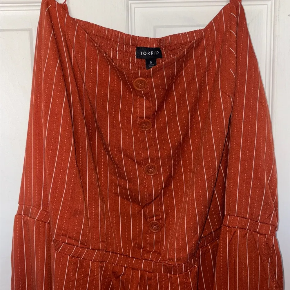 Torrid Rust Orange Stripe Challis Wide Leg Jumpsuit Size 6X - Image 5