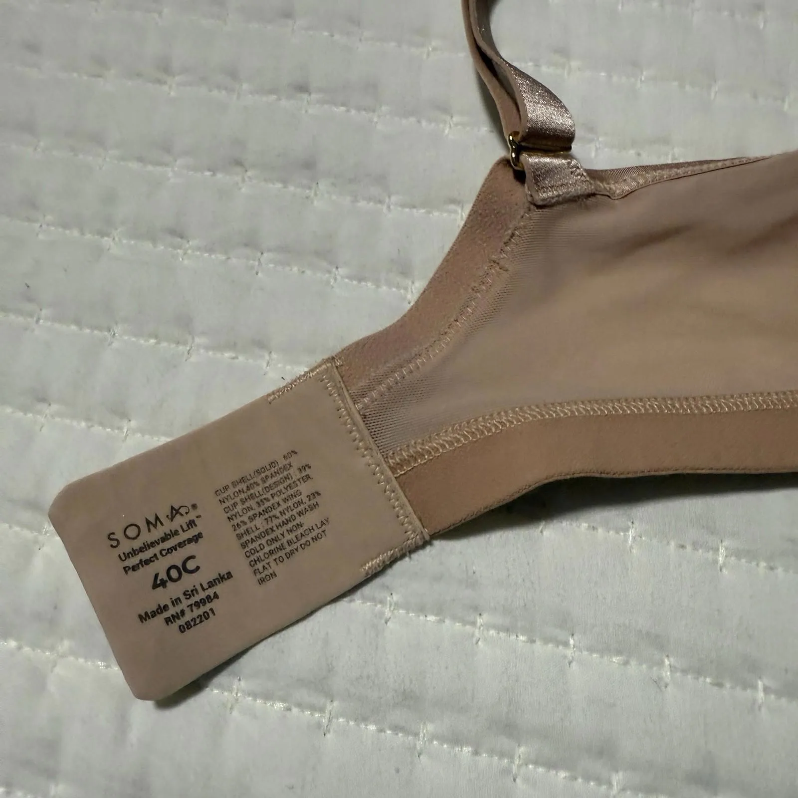 Soma Unbelievable Lift Unlined Perfect Coverage Bra 40C Hush Pinkish Blush Nude - Image 8