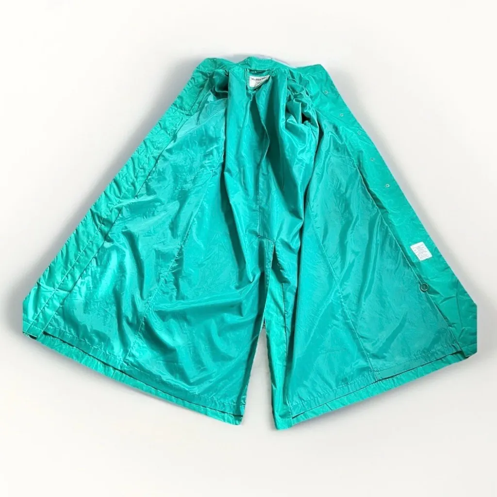 Vintage 80s Micki Green Long Raincoat Belt Lined Quilted Korea 9 10 Medium - Image 9