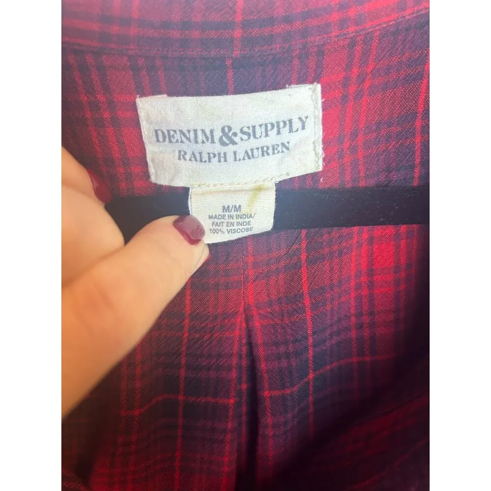 Denim & Supply Ralph Lauren Women Size Medium Buffalo Red Holiday Blouse - Image 6