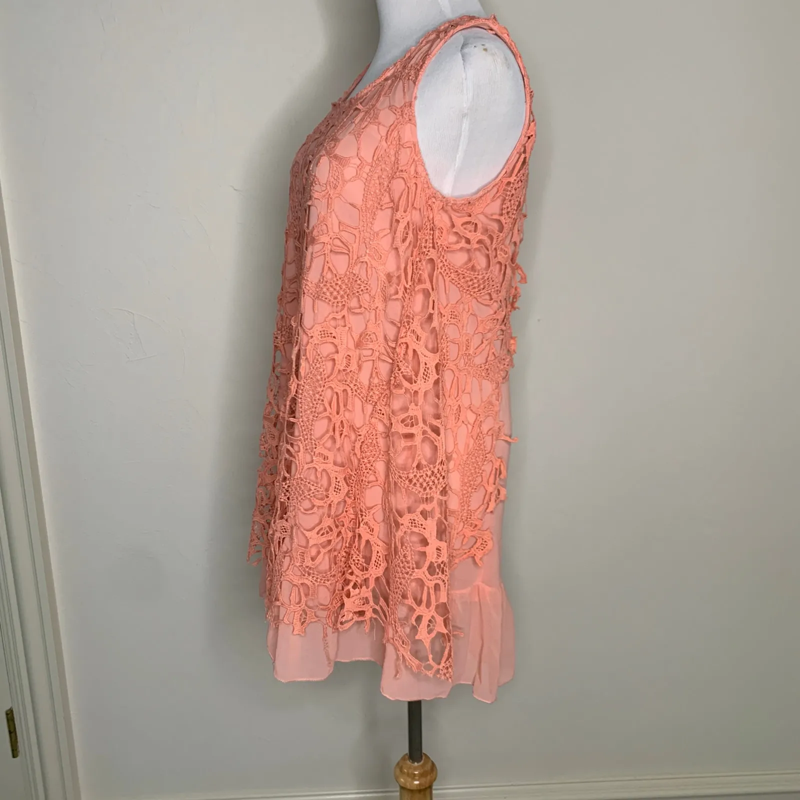 Peach Layered Lace Cottage Preppy Dress Blu Pepper Size Small - Image 3