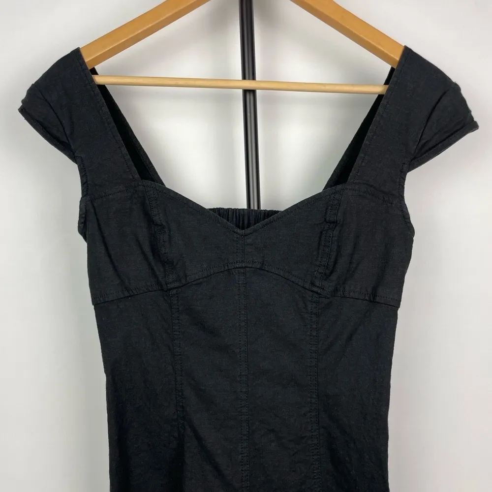 Urban Outfitters Black Linen Blend Sweetheart Fitted Mini‎ Dress - Image 2