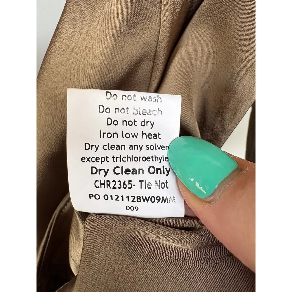 Mistress Rocks Tie Not Olive Silky Backless Corset Rave Puff Sleeve Blouse Small Brown - Image 12