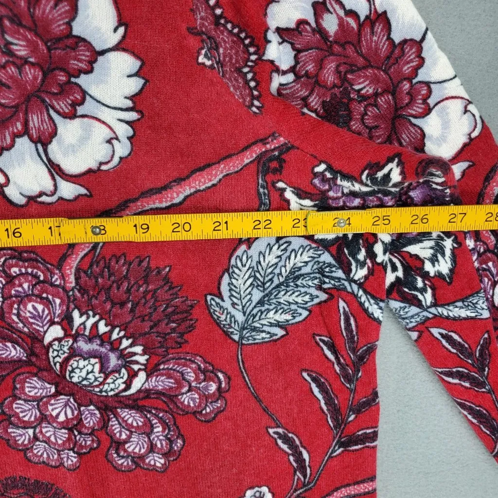 New Talbots 3XP‎ Red Floral Cashmere Sweater Preppy Soft Casual Crew 3/4 Sleeve - Image 4