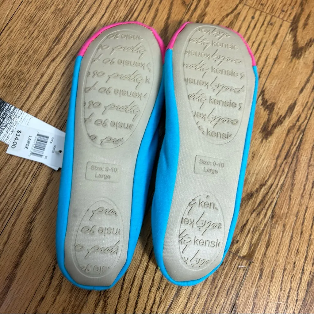 KENSIE Neon 80’s ColorBlock Front Bow Slip On Slippers Memory Foam Size 9/10 NWT - Image 3