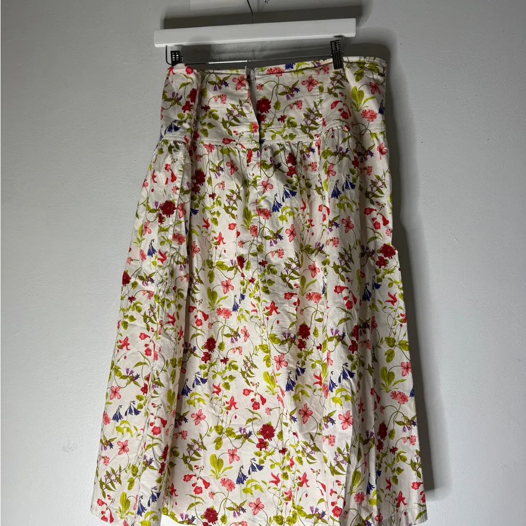 Lands End Poplin Drop Waist Midi Floral Cotton Skirt Multicolor Size 16 - Image 2