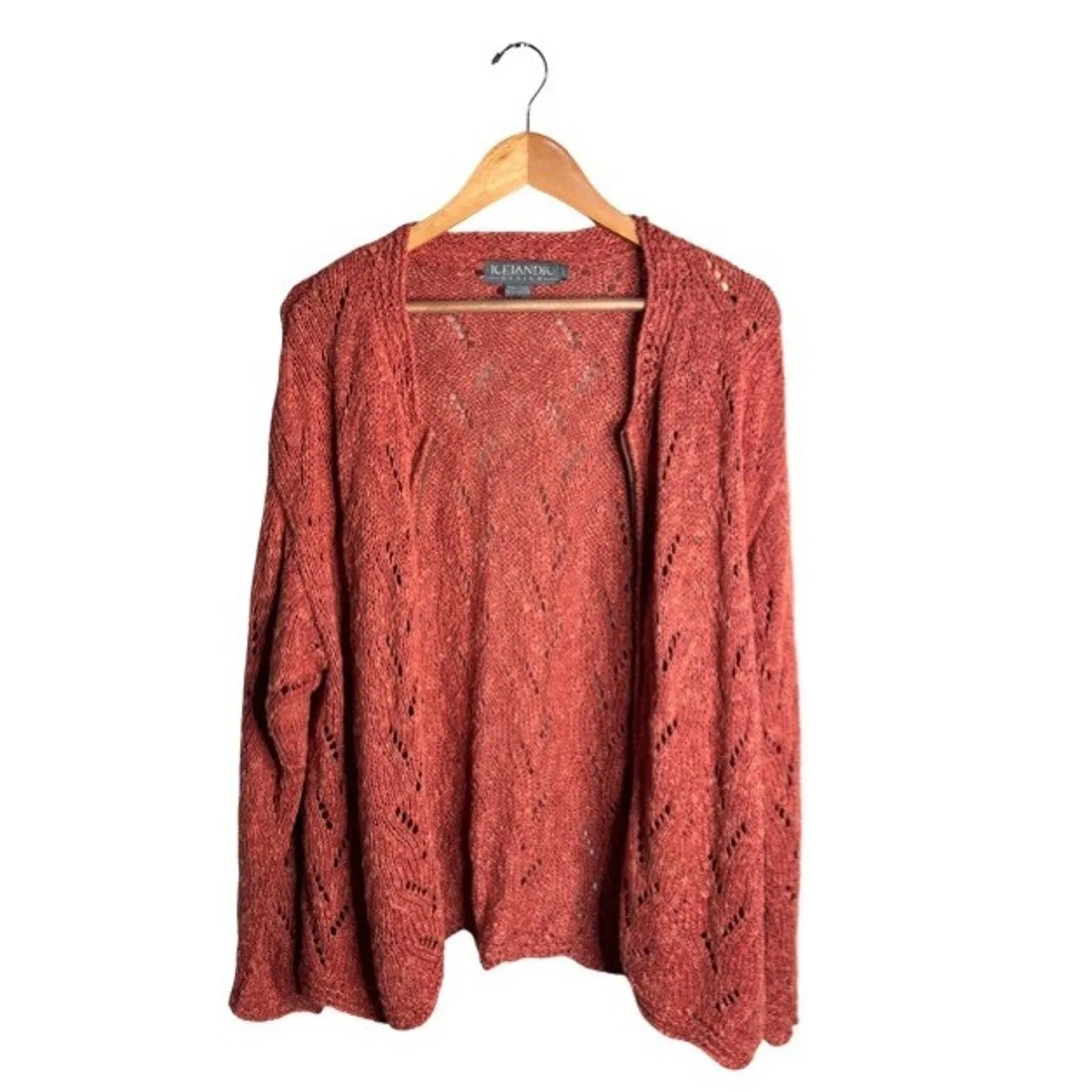 Icelandic Design Cardigan Salmon Pink Size Large Linen Zip Up Open Knit 1998 - Image 4