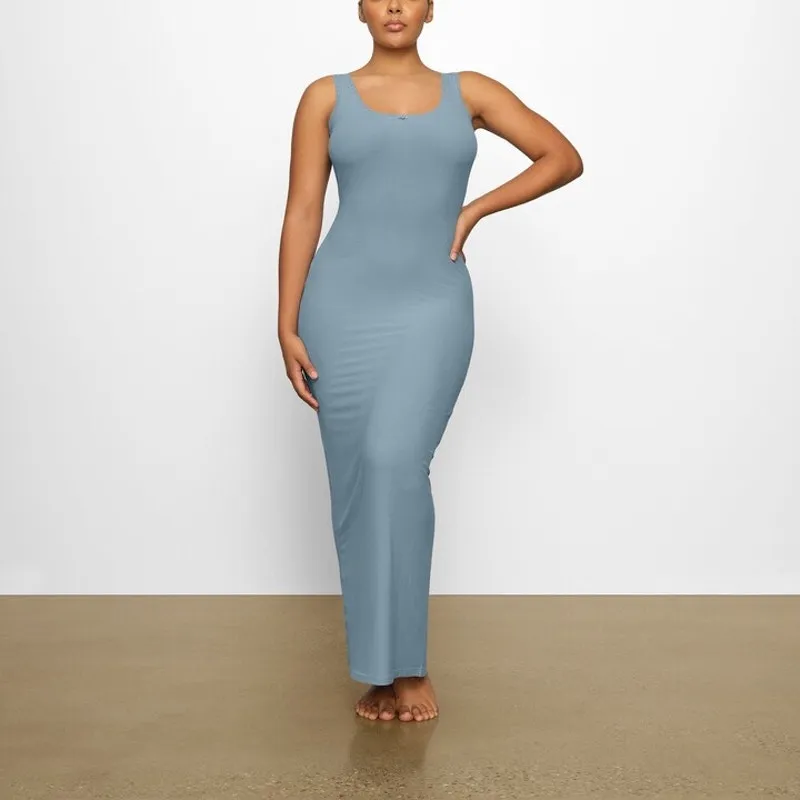 Skims Soft Lounge Lace Scoop Neck Dress Arctic Blue Maxi Size Small - Image 8