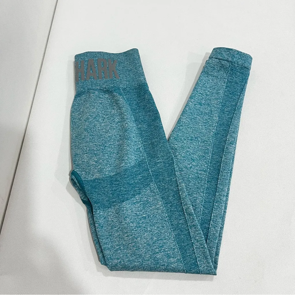 Gymshark Flex High Waisted Size Small Hydro Teal Marl/Light Gray Leggings - Image 3