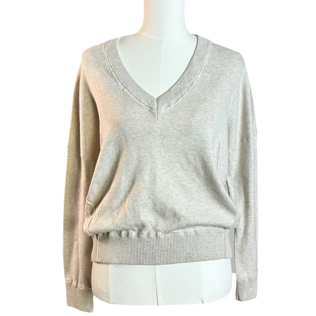 Zadig & Voltaire Brumy Smooth Knit Cotton V Neck Sweater Ecru Size Small Neutral - Image 8