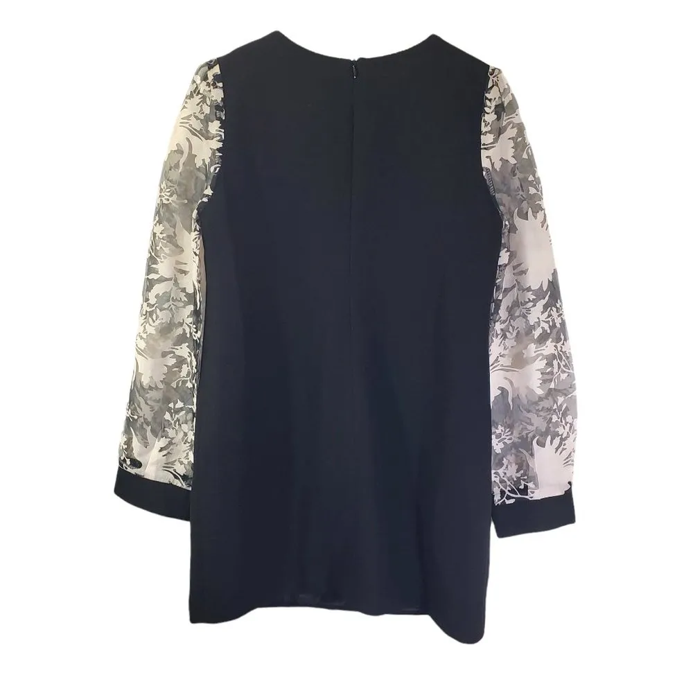 New SECRETLABEL, WHITE-FOX Large Black and White Floral Shift Sheer Sleeve Dress - Image 2