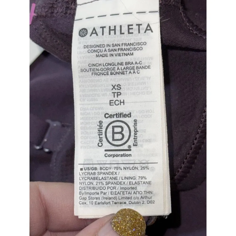 NEW Athleta Cinch Longline Sports Bra Purple Ruched V-Neck Cutout Bra Size XS - Image 6