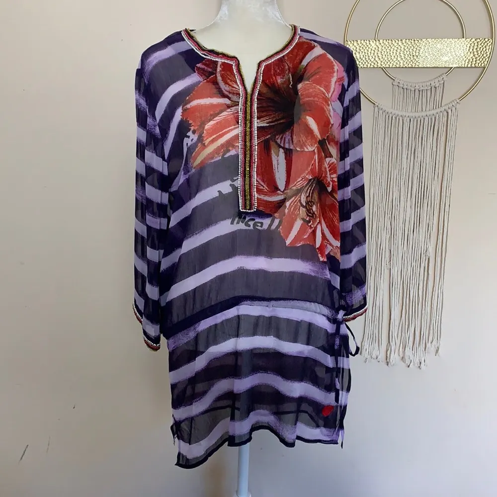 desigual • estrella embellished floral swim coverup tunic - Image 28