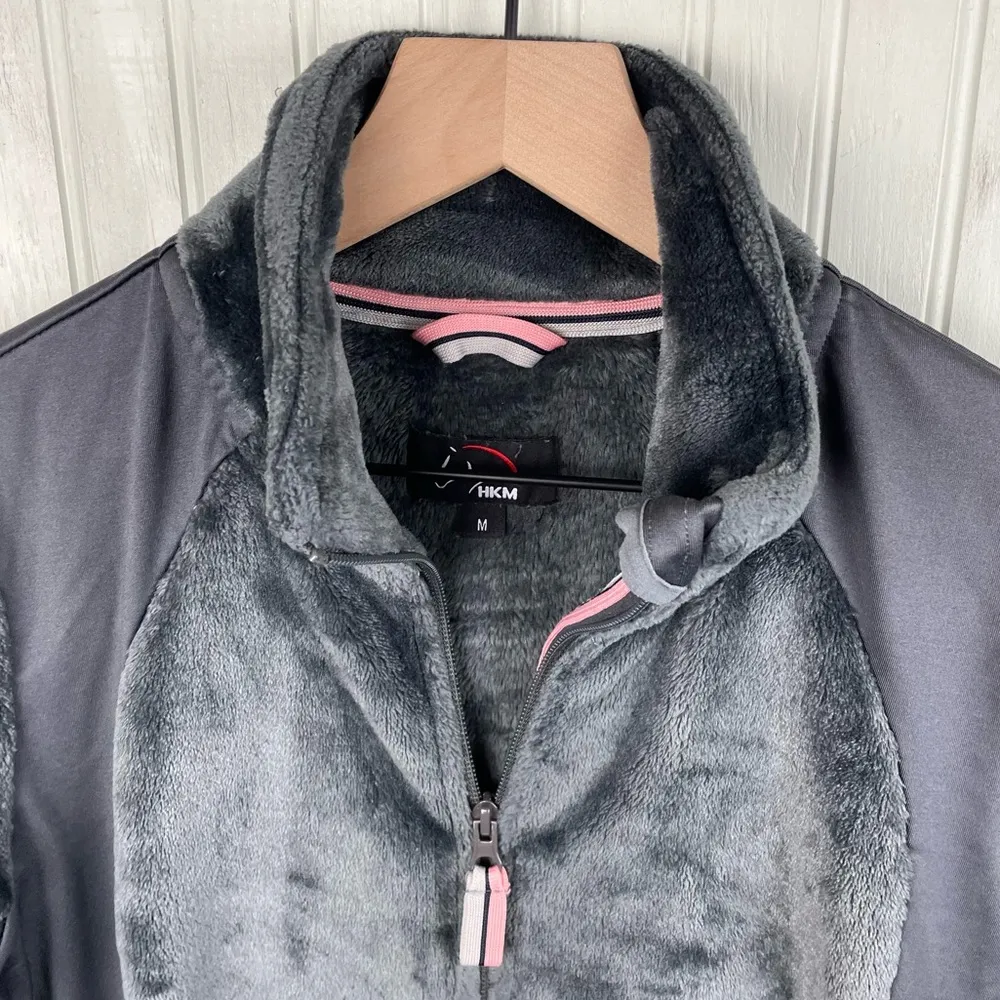 HKM Topas Fleece Jacket Grey Fuzzy Full Zip Equestrian Women's Size Medium Gray - Image 4