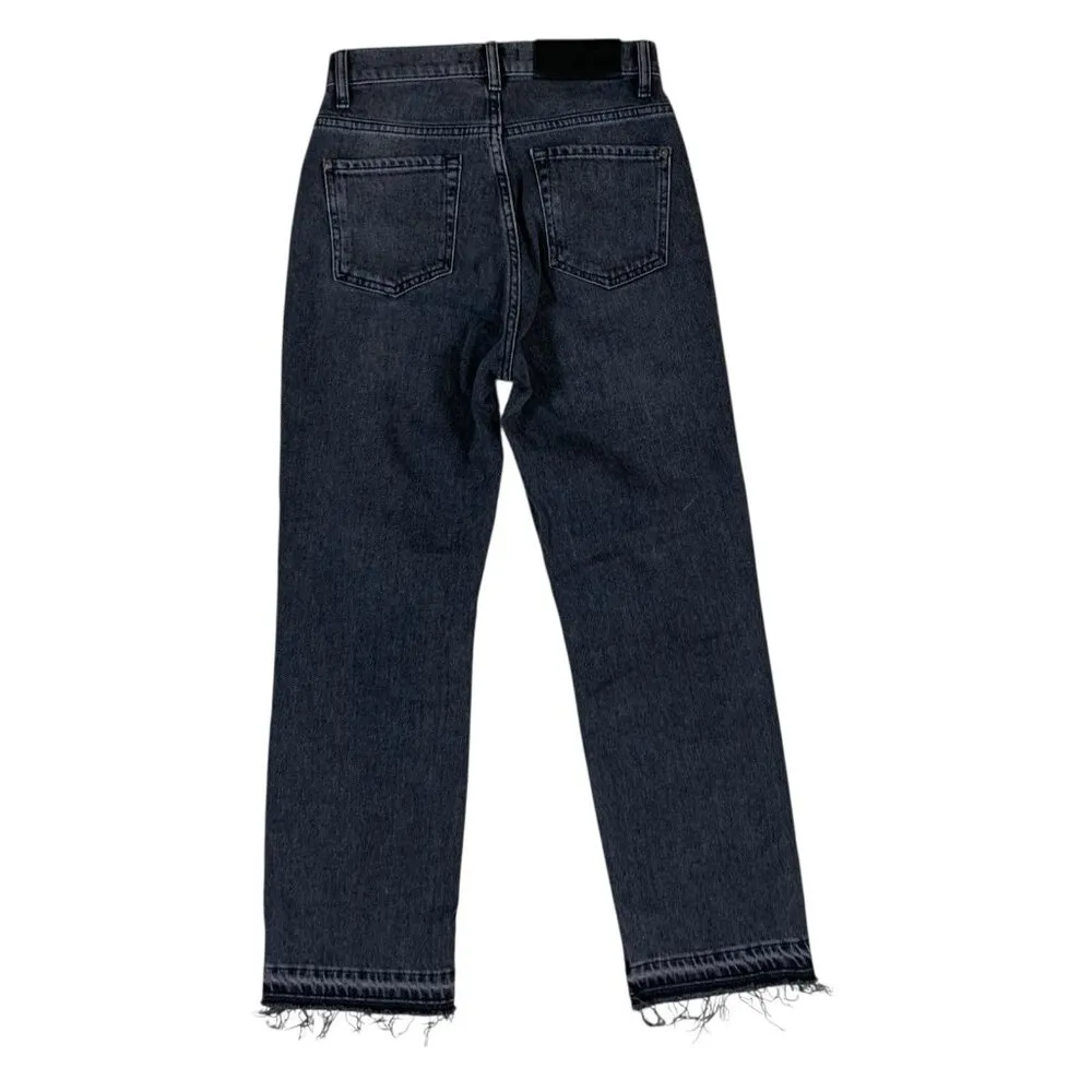 7 For All Mankind Logan Stovepipe Black Raw Hem High Rise Jeans‎ 25 - Image 4