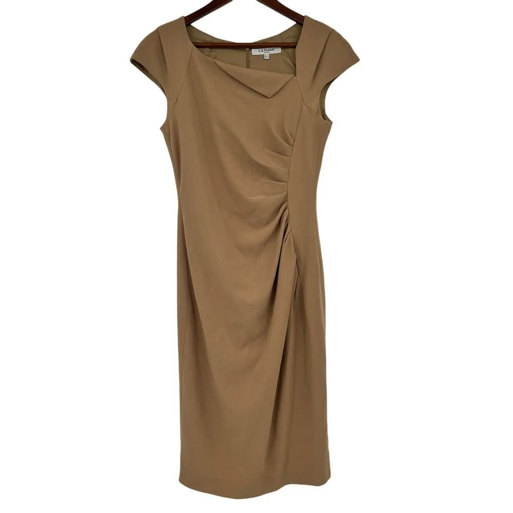 LK BENNETT CAMEL brown CAP SLEEVE PENCIL Davina sheath luxury DRESS US size 6 - Image 3