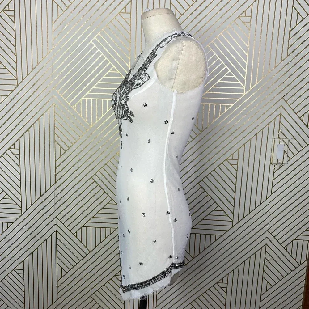 RAGA White‎ Sheer Silver Sequin Beaded Dress - Image 6