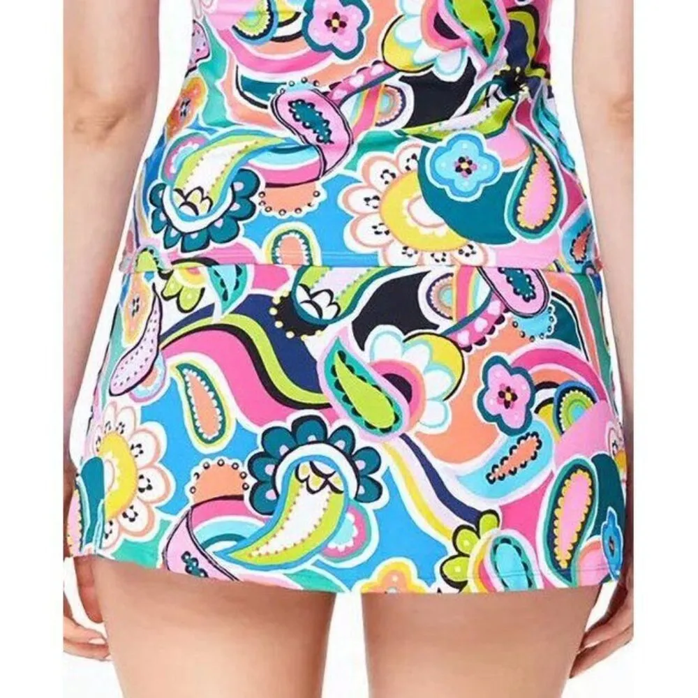 BLEU by Rod Beattie Skirted Hipster Bikini Bottoms Paisley Colorful 22W Pink - Image 3