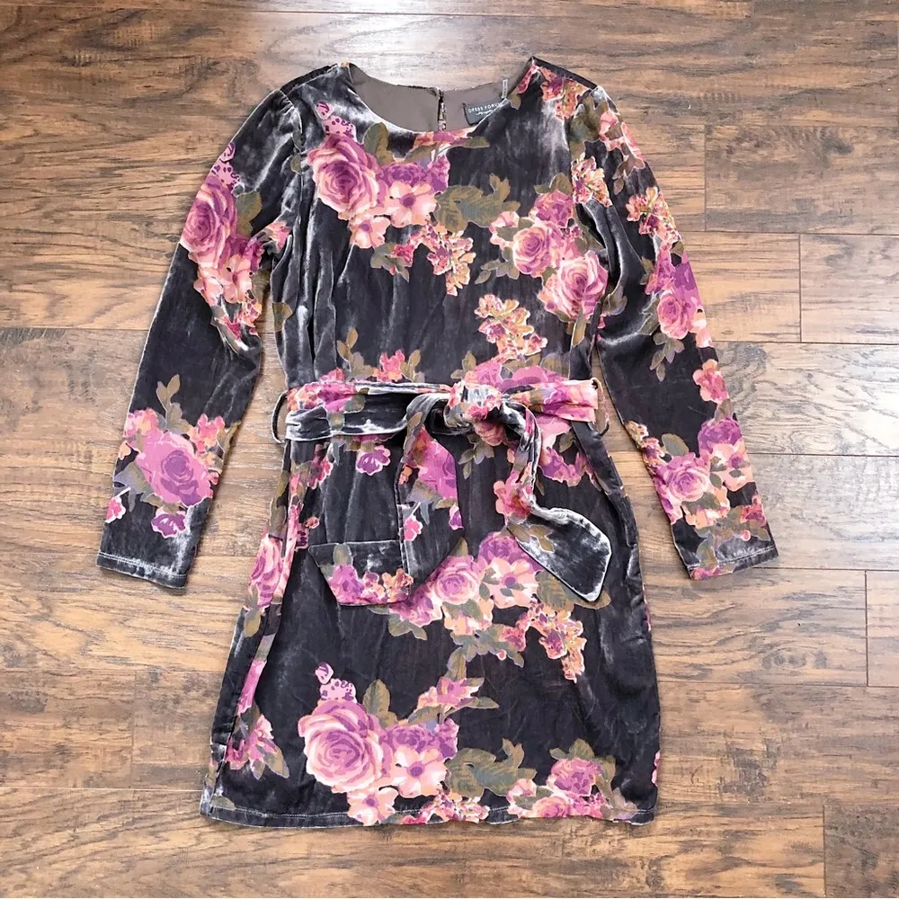Dress Forum • velvet floral shift dress grey burnout rose pink long sleeve mini - Image 3