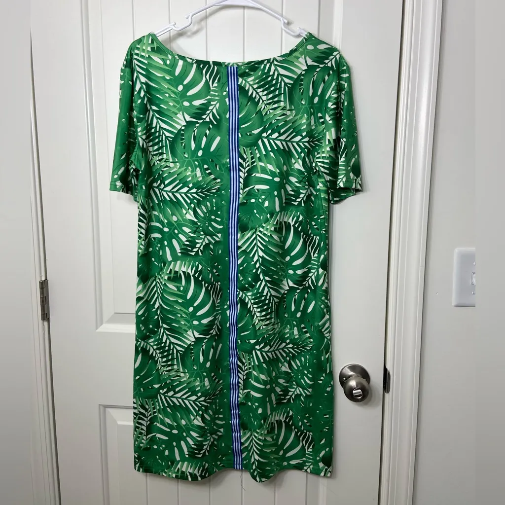 NWOT Top It Off women’s green leafy blue ribbon‎ decorated pocket tshirt dress M Size M - Image 5