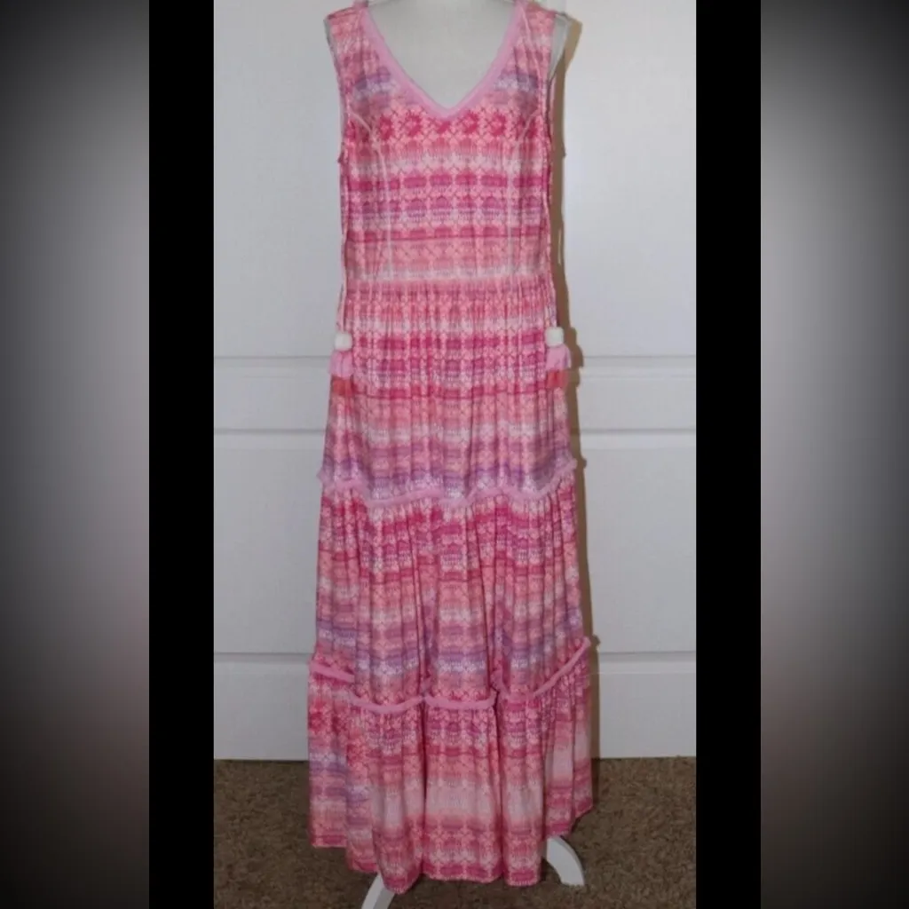 Cabana Life Napa Tiered Maxi Dress Pink UPF 50+ Size Large Resortwear Vacation - Image 3