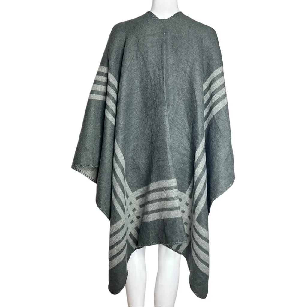 BB Dakota Reversible Poncho Gray Striped‎ Blanket Wrap Cozy Boho - Image 3