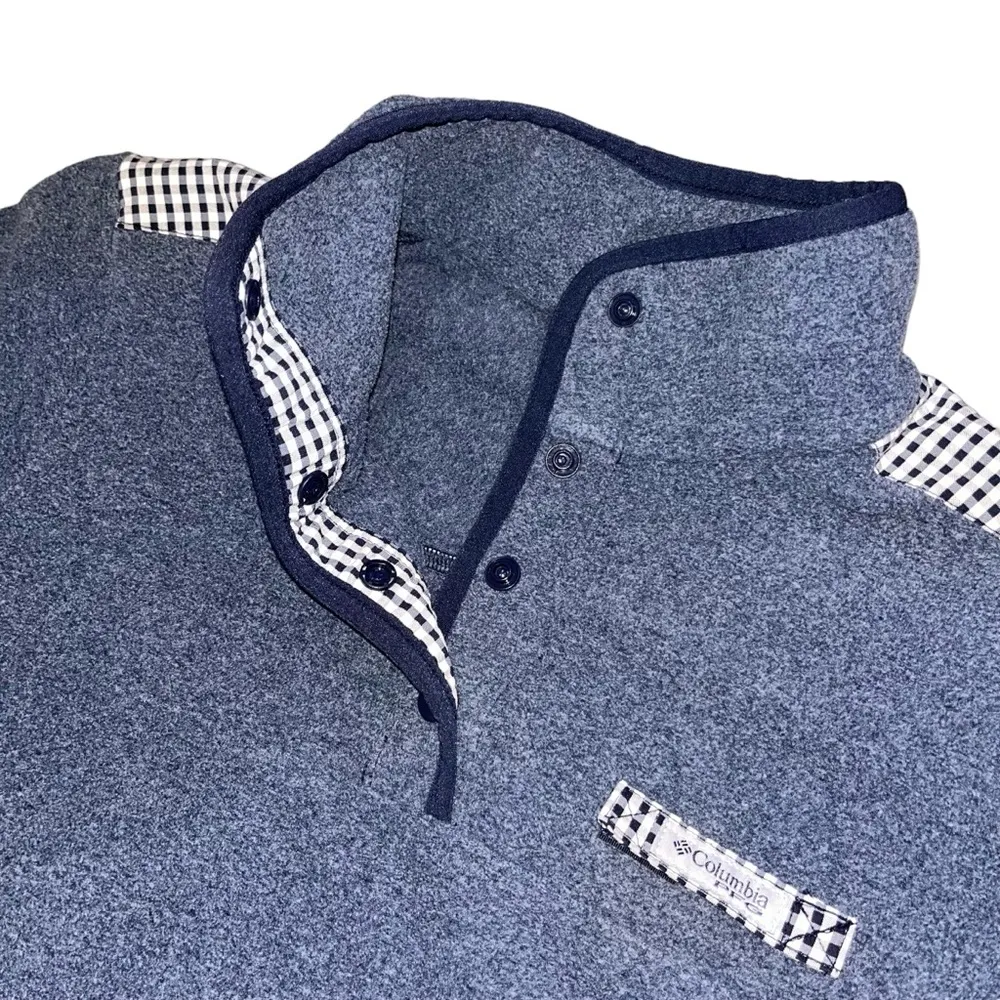 Women’s Columbia PFG Harborside Blue Gingham Fleece Half-Snap Button Pullover - Image 3