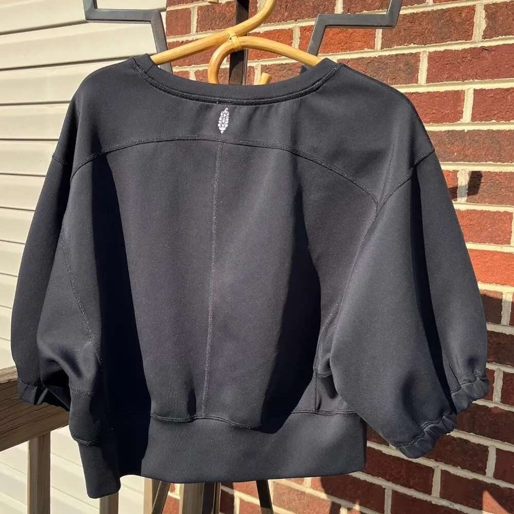 Free People  Movement Black Scrunched Short Sleeve Top Women's Small - Image 2