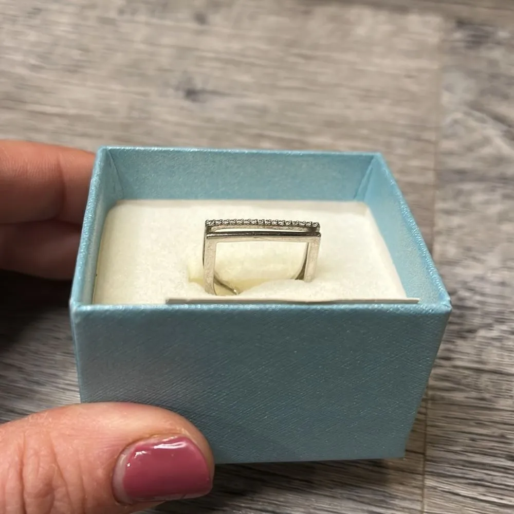 Touchstone Crystal by Swarovski silver open double band ring Silver - Image 2