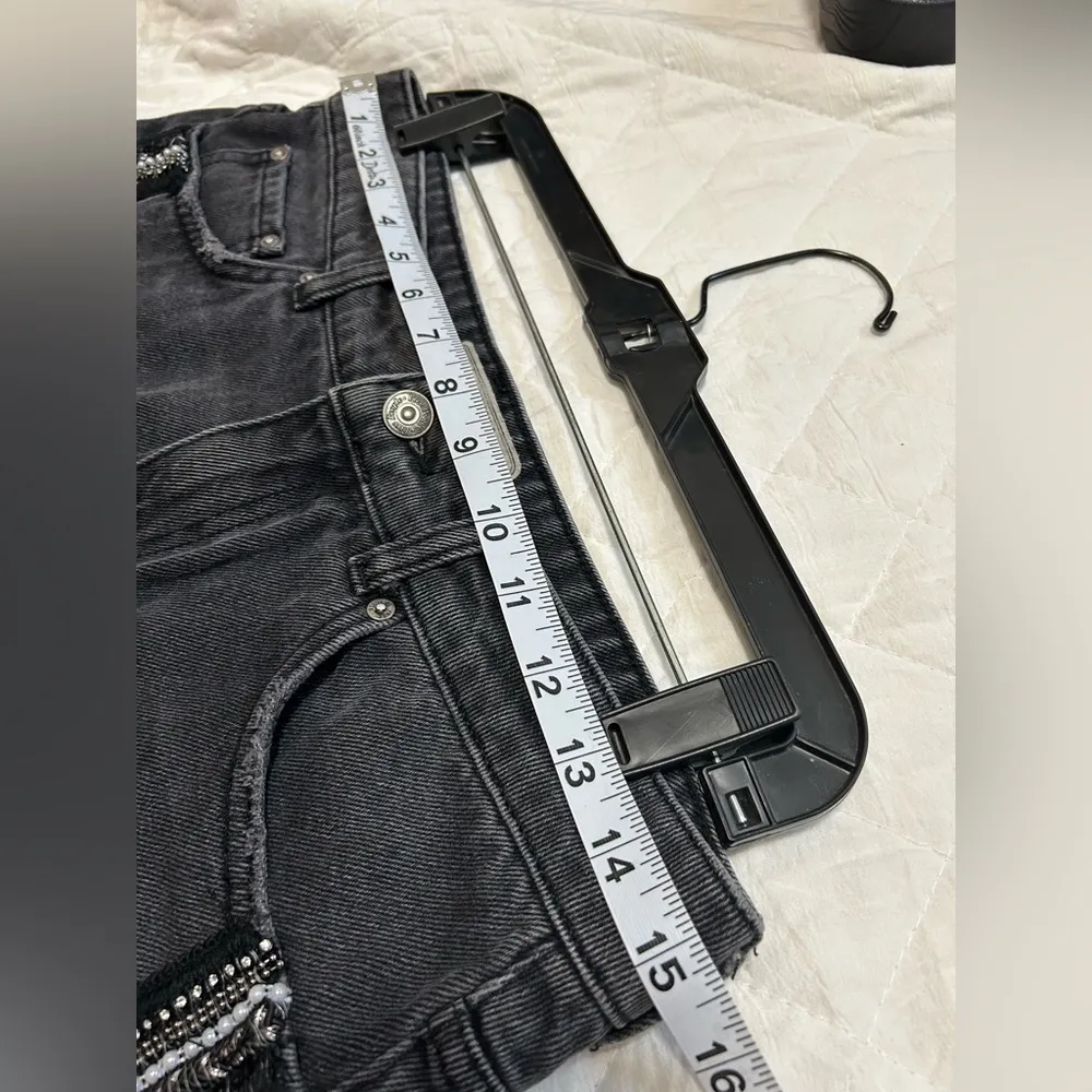 Free People Black Jean Shorts with Embellished Trim - Image 8