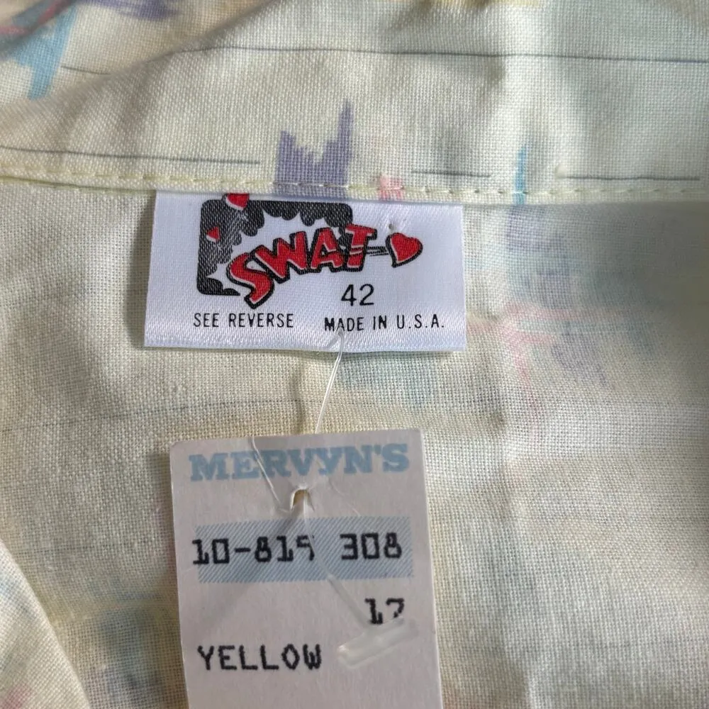 Vintage 80s Shirt Plus Size 42 Pastel Butter Yellow Abstract Print Made in USA - Image 9