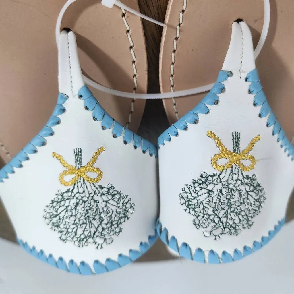 Jack Rogers Baby’s Breath Embroidered Leather Flip Flops Size 7 Preppy Sandal - Image 3