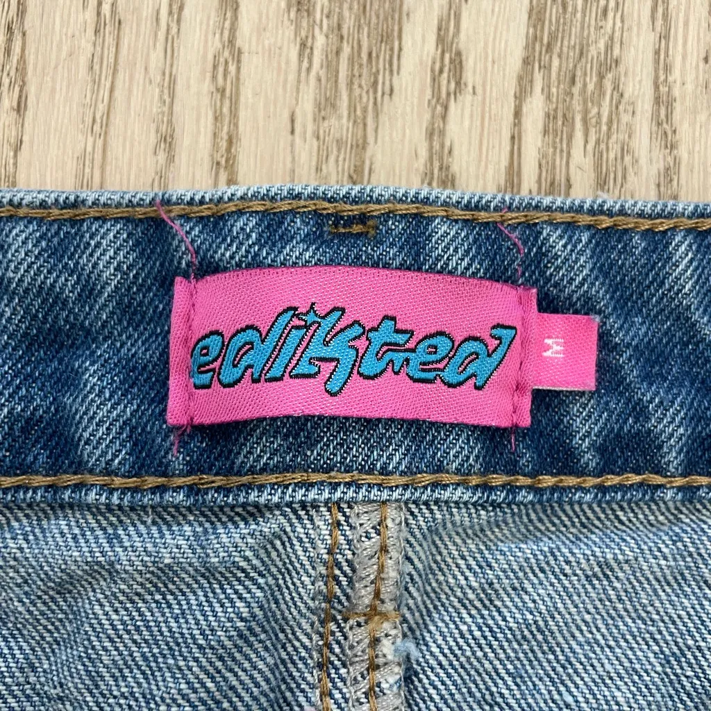 Edikted Denim Mini Skirt Medium Wash Slightly Distressed - Image 3