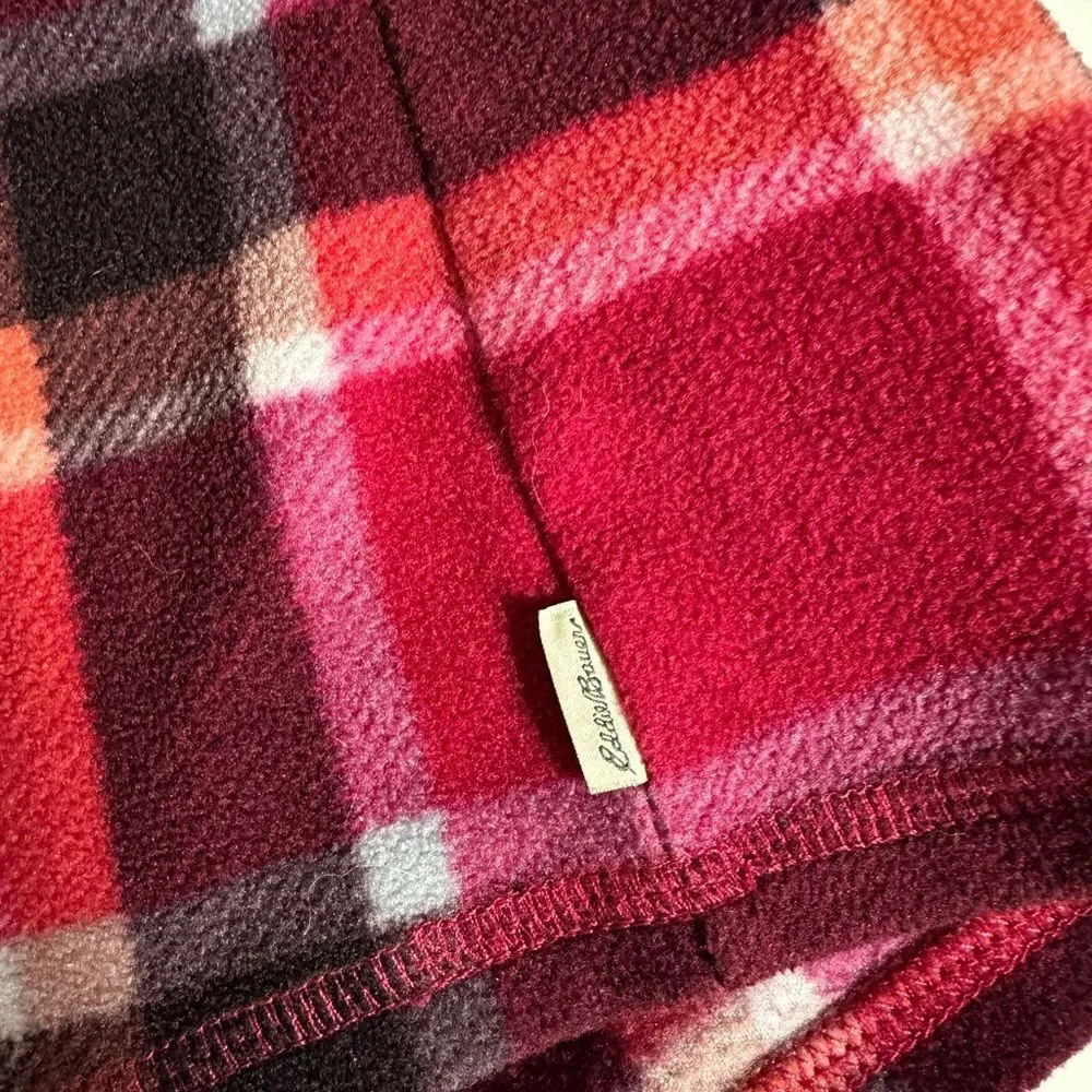 Eddie Bauer Pink/Orange Plaid Quarter Zip Fleece Pullover Sweatshirt - Image 8