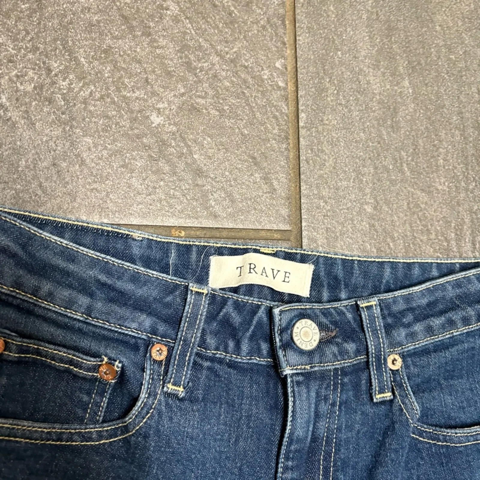 Trave Colette Kick Flare Jeans 27 High Rise Raw Hem Cropped Denim No Excuses Blue - Image 8