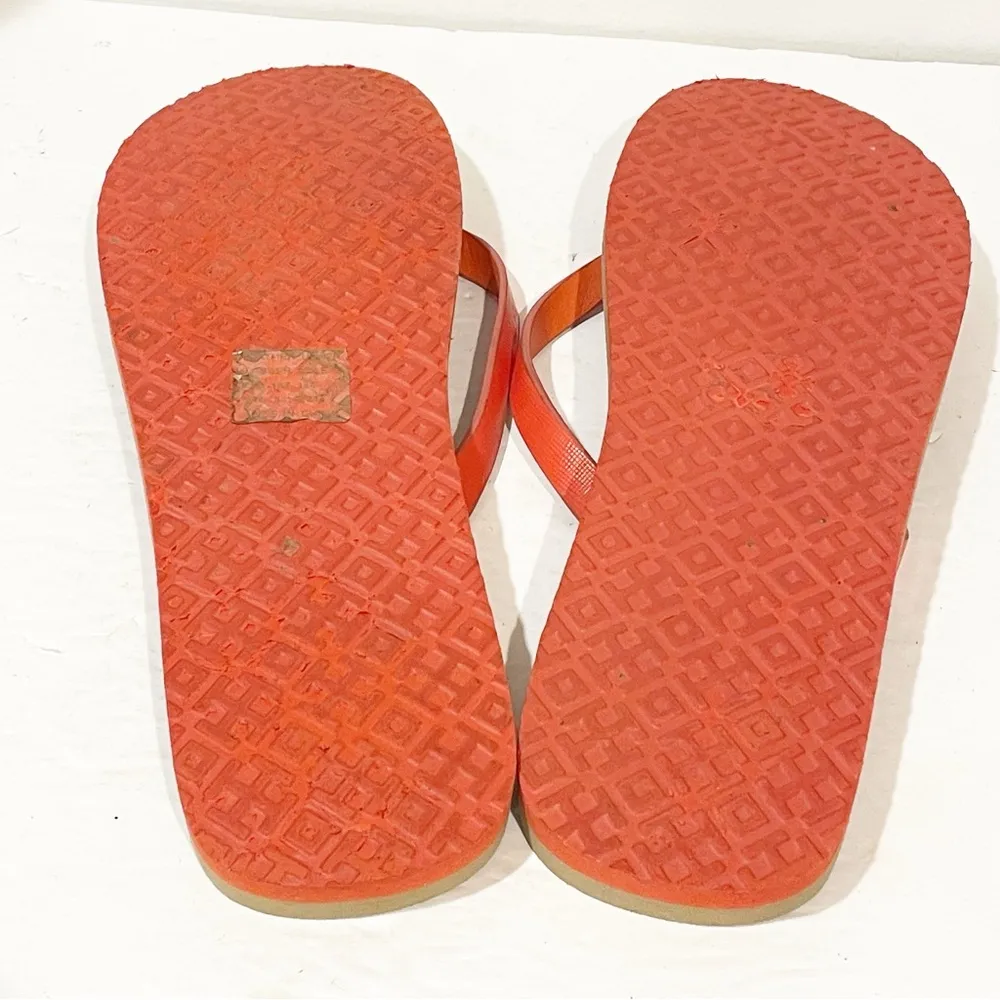 Tory Burch Women’s Size 11 Orange Stripe Gold Charms Sandal Flip Flop - Image 6