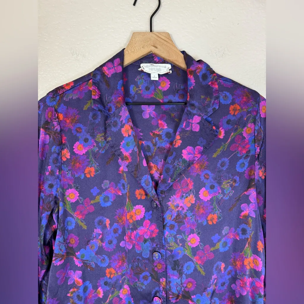 Johnny Was Workshop Claude Long Sleeve Resort Shirt size Small $270 Purple Multi - Image 11