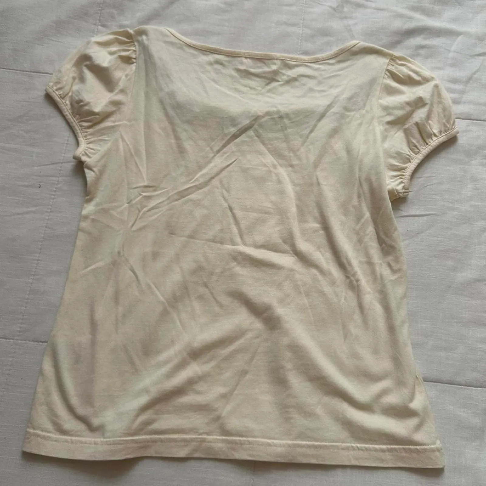 Emily Temple Cute Cream and green lace trim top with red charm detail - Image 4