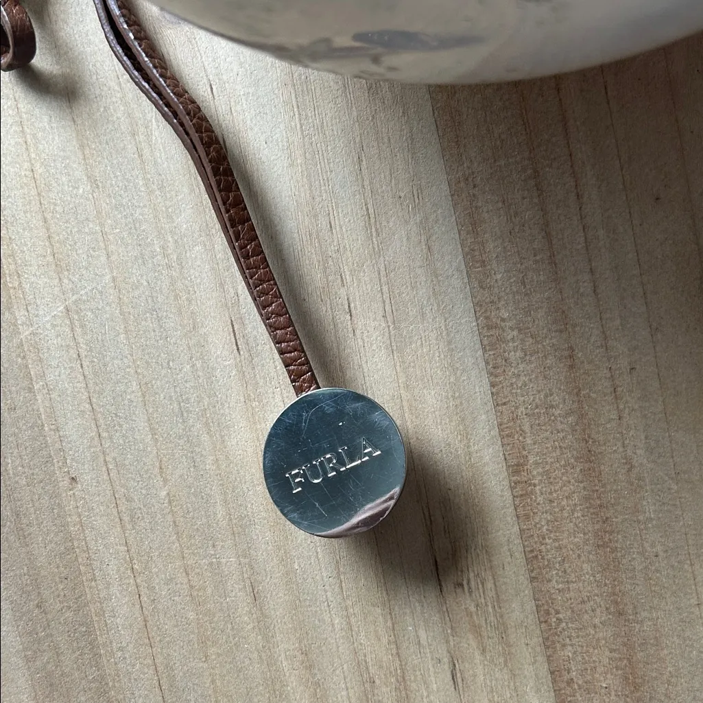 Furla  Brown Leather Silver Hardware Bag Tag - Image 4