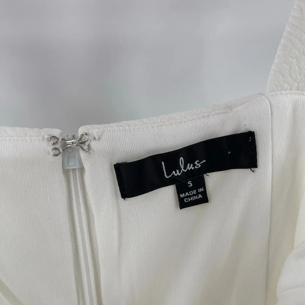 LULU'S Dress Small White Guessing Game Bodycon Knee Length/Midi Bridal Bride - Image 3