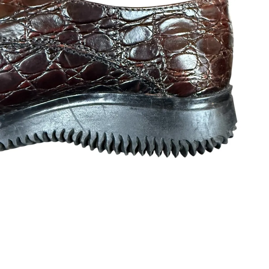 Sesto Meucci women's brown crocodile embossed leather lace-up shoes 6 1/2M - Image 8