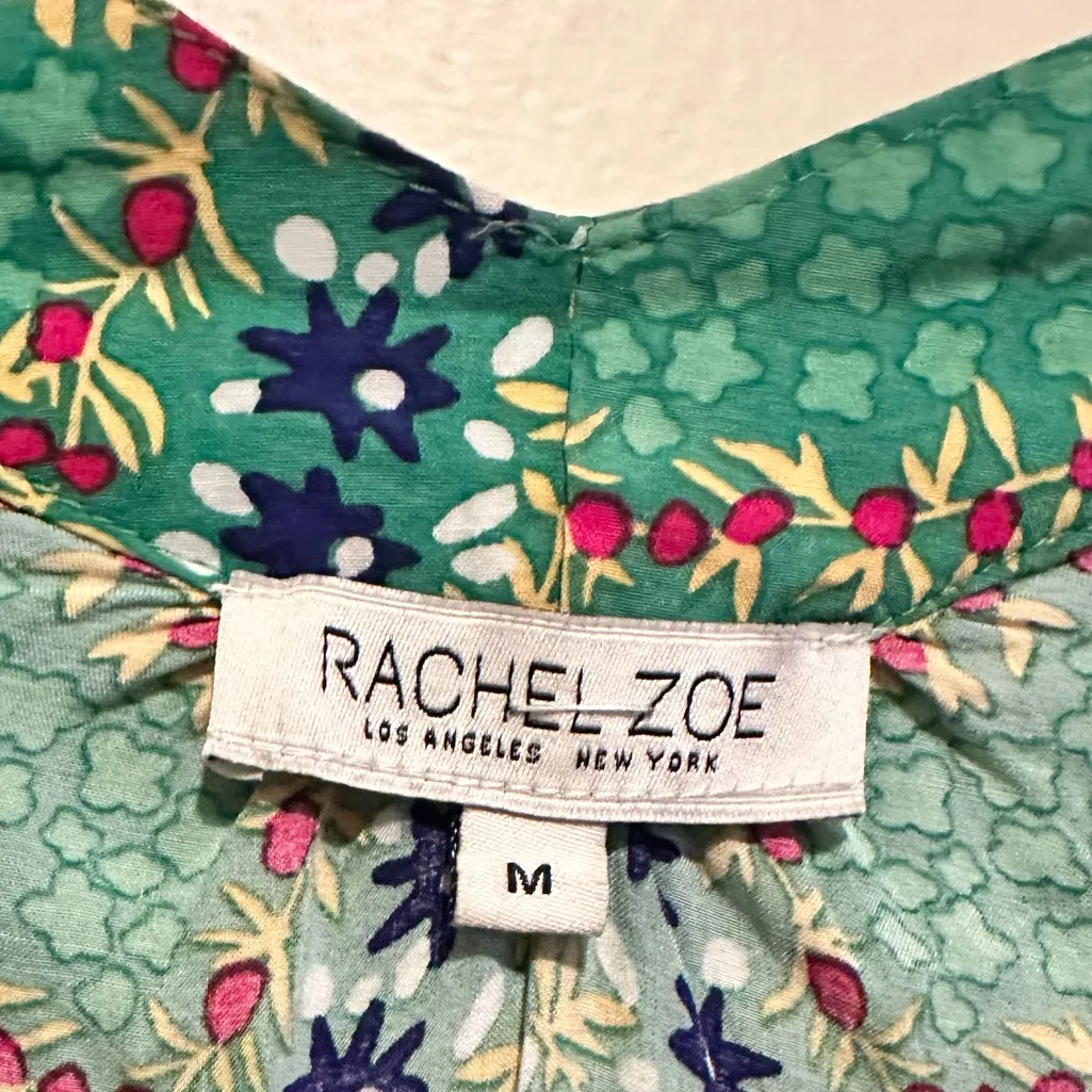 RACHEL ZOE GREEN PRINT TUNIC BOHO BLOUSE TOP MEDIUM M - Image 5